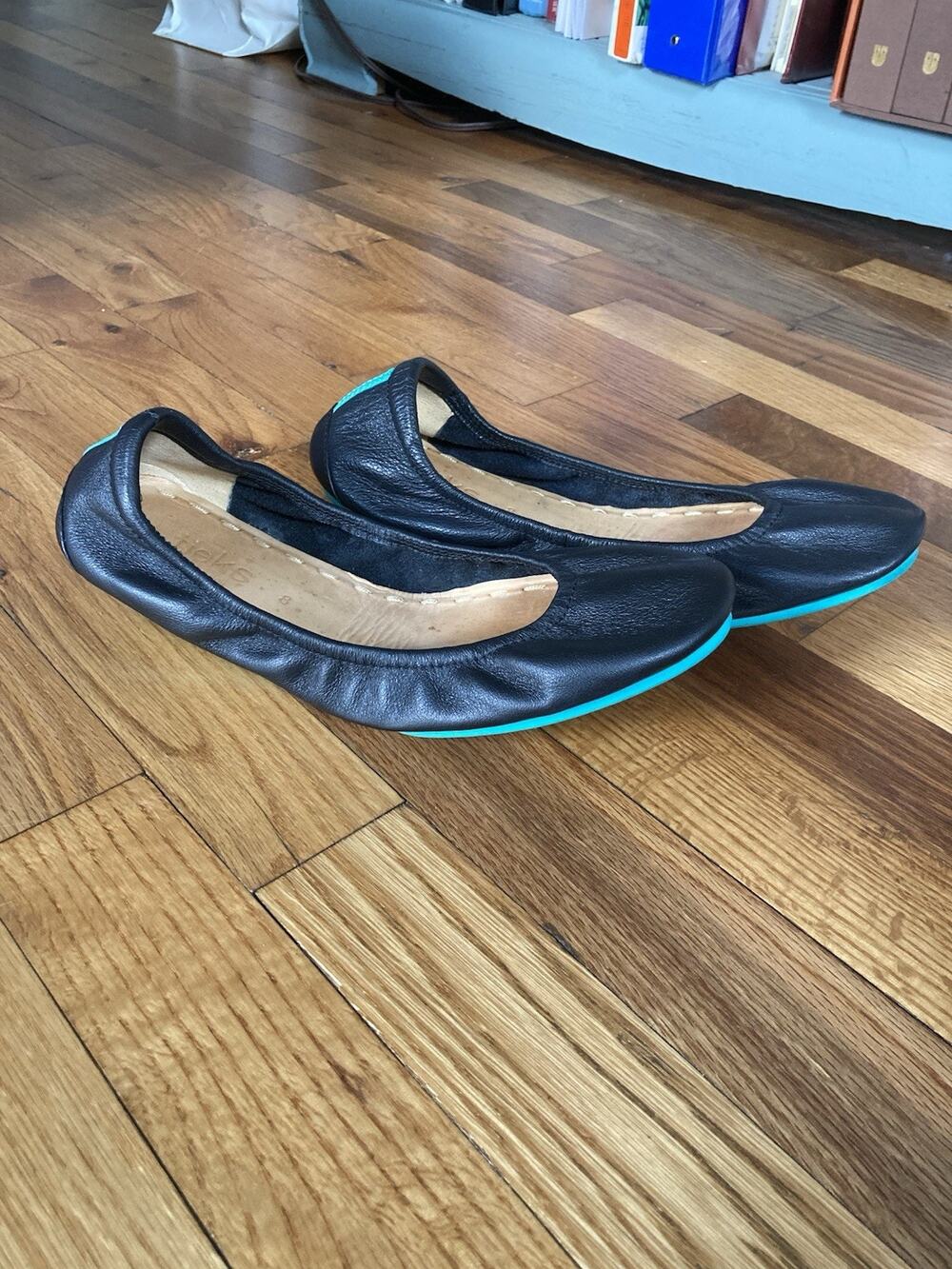 TIEKS by Gavrieli BALLET FLATS Black Leather Comfort Slip On Foldable Womens 8